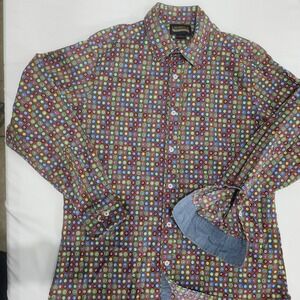 Cremieux Premium Denim Mens Large Button Down Shirt Multi Color Circle Print L